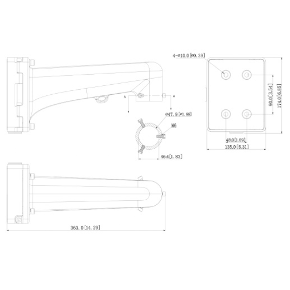 Dahua - PFB310W - Zubehör - Wandhalterung, - Material: Aluminium - Wandmontage - Eingebaute Anschlussdose - Abmessungen-Beschreibung lesen