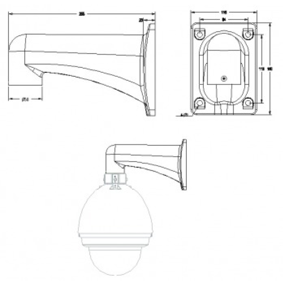Dahua - PFB303W - Zubehör - Wandhalterung, Material: Aluminium, Wandhalterung, Modernes Design, Maße (B x H x T): 115 m-Beschreibung lesen