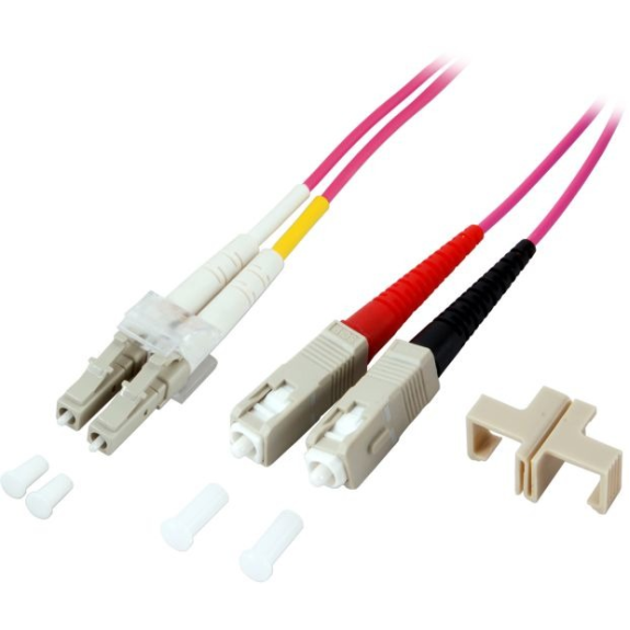 jetfiber-LC-SC-OM4-2 Jetrics, LWL Patchkabel, Duplex Jumper, LC-SC 50/125µ, OM4, LSZH, erika violett, 2.0mm, 2m-Beschreibung lesen