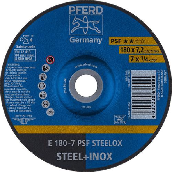 Schruppscheibe gekröpft PSFSTEELOX 180x7mm PFERD-Beschreibung lesen