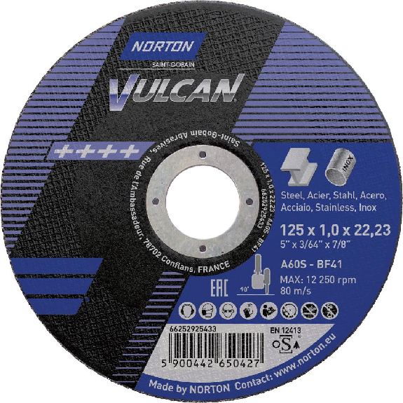 Débrancher Vulcan Stahl / Inox juste 125x1.6-Lire la description