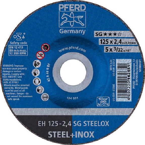 Trennscheibe gekröpft A46RSG-INOX 125x2,4mm PFERD Trennscheibe gekröpft A46RSG-INOX 125x2,4mm PFERD-Beschreibung lesen
