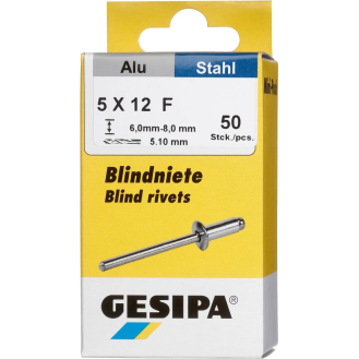 Blindniet Alu/Stahl Flachrundkopf Mini-Pack 5x12mm a 50Stück-Beschreibung lesen