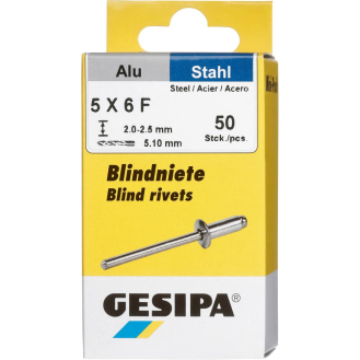 Blindniet Alu/Stahl Flachrundkopf Mini-Pack 5x6mm a 50Stück-Beschreibung lesen