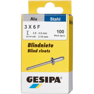 Blindniet Alu/Stahl Flachrundkopf Mini-Pack 3x6mm a 100Stück-Beschreibung lesen