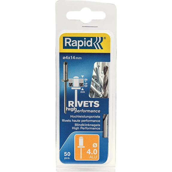 Blindniete Univl Ø 4 x 14 mm incl. Bohrer 50 Stk. Blister-Beschreibung lesen