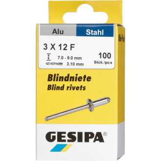 Blindniet Alu/Stahl Flachrundkopf Mini-Pack 3x12mm a 100Stück-Beschreibung lesen