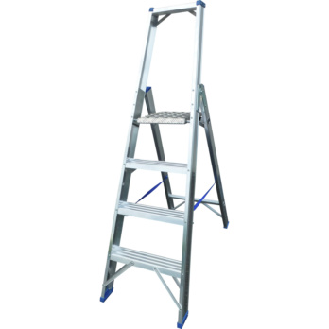 Escalera tijera con peldaños aluminio ATORN con plataforma y 4 peldaños, 1 cara-Leer más