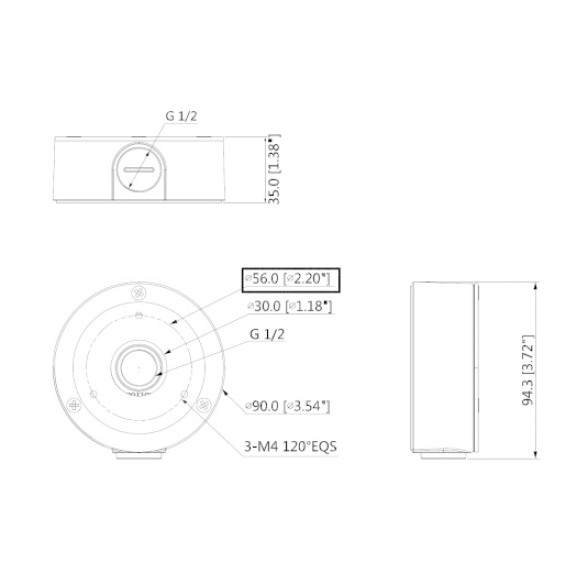 Dahua - PFA134 - Zubehör - Anschlussdose, Material: Aluminium, Anschlussdose, Modernes Design, Maße (Ø x H): 90 mm x 33-Beschreibung lesen