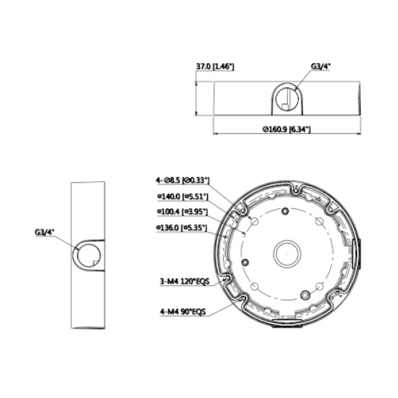 Dahua - PFA138 - Zubehör - Anschlussdose, Material: Aluminium, Anschlussdose, Modernes Design, Maße (Ø x H): 161 mm x 3-Beschreibung lesen