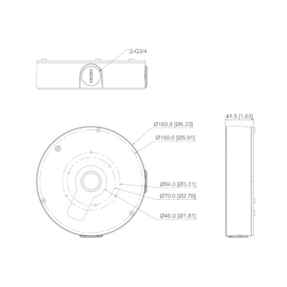 Dahua - PFA13F - Zubehör - Anschlussdose, Material: Aluminium, Anschlussdose, Maße (Ø x H): 161 mm x 41,5 mm,für Mini P-Beschreibung lesen