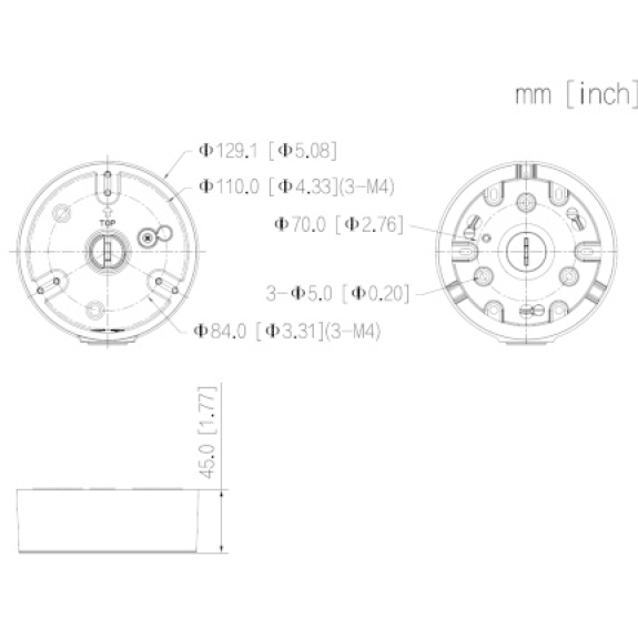 Dahua - PFA197R - Zubehör - Anschlussdose, Material: Aluminium, Anschlussdose, Maße (Ø x H): 129,1 mm x 45,0 mm, Schrau-Beschreibung lesen