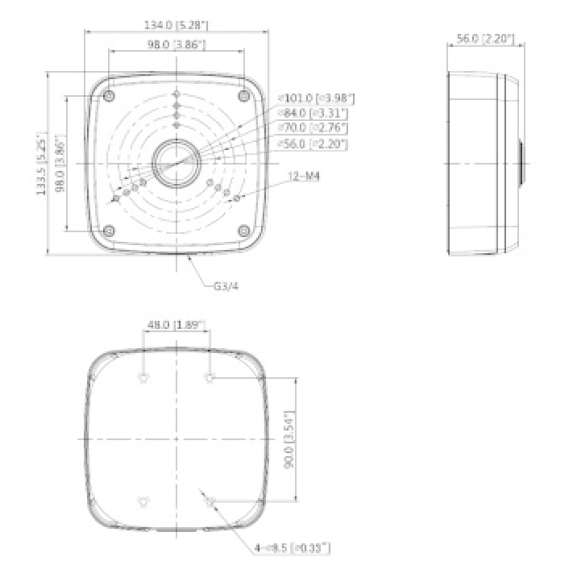 Dahua - PFA122 - Zubehör - Anschlussdose, Material: Aluminum, Anschlussdose, Modernes Design , Maße (L x B x H): 134 mm-Beschreibung lesen