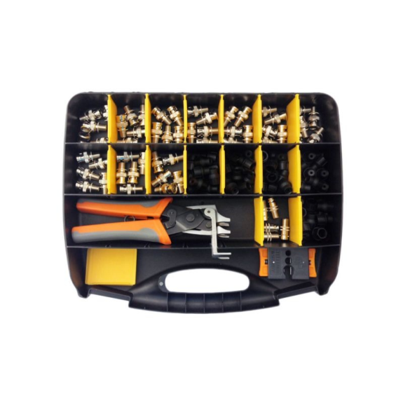 CaP-KIT Starter Telecom & Security, BNC Steckverbinder, Starter Kit mit 50 Steckern, 5 Kupplungen, Werkzeuge-Beschreibung lesen