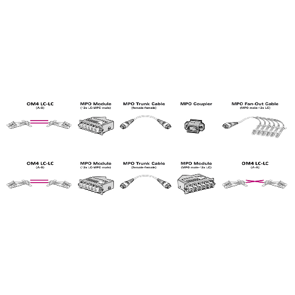 VALUE MPO-Trunk-Kabel 50/125µm OM4, MPO/MPO, TYPE A, violett, 10 m-Beschreibung lesen