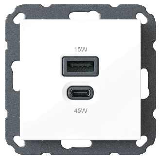 USB-A/C Unterputz-Lader Kombi, Power Delivery (PD), 45 W und 15 W-Beschreibung lesen