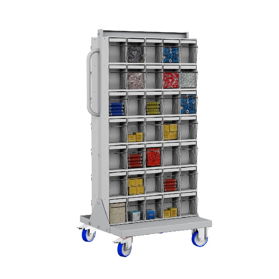 Carrello portaoggetti inclinabile trasparente a 70 cassetti STORE-UP per piccoli pezzi e attrezzi-Leggi tutto