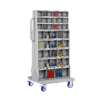 Carrello trasparente con 84 cassetti basculanti STORE-UP-Leggi tutto