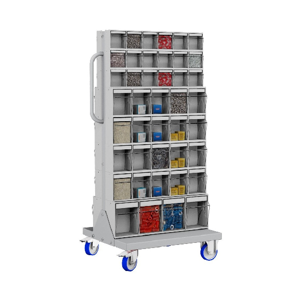 Carrello trasparente con 84 cassetti basculanti STORE-UP-Leggi tutto
