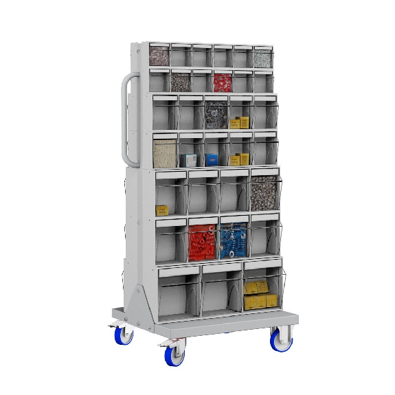 Carrello a cassetti trasparenti inclinabili Store-Up 66 per l'organizzazione di piccoli pezzi-Leggi tutto
