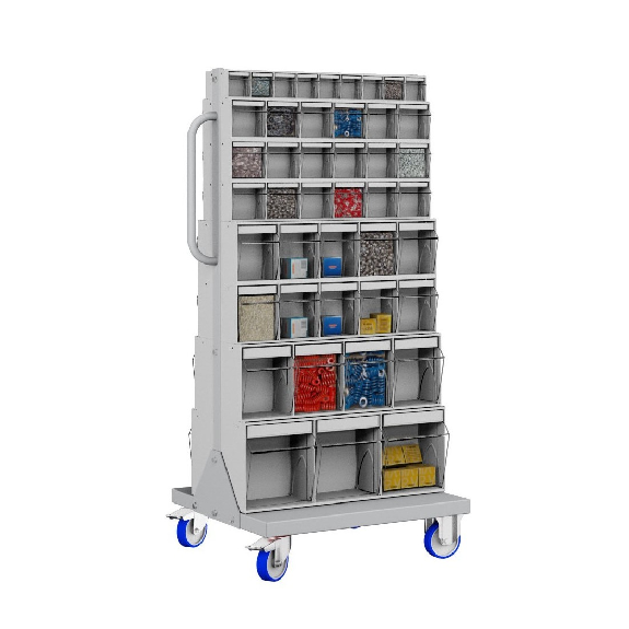Carrello a cassetti trasparenti inclinabili Store-Up 88 con manico ergonomico e cassetti rimovibili-Leggi tutto
