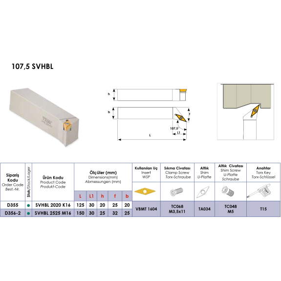 Klemmhalter SVHBL 2020 K16 ohne Innenkühlung für VBMT 1604 Wendeplatten-Beschreibung lesen