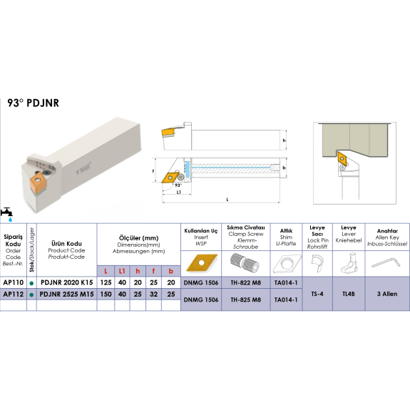 Klemmhalter PDJNR 2020 K15 mit Innenkühlung für DNMG 1506 Wendeplatten-Beschreibung lesen
