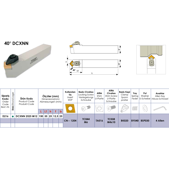 Klemmhalter DCXNN 2525 M12 ohne Innenkühlung für CN-- 1204 Wendeplatten-Beschreibung lesen
