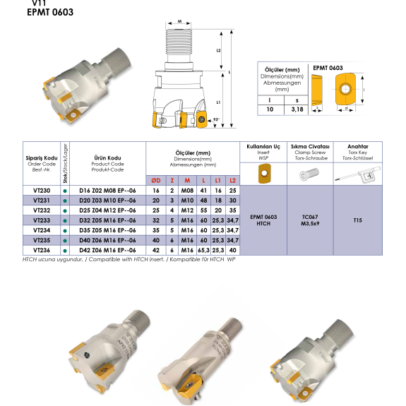 Einschraubfräser für EPMT 0603 Wendeplatten Durchmesser 16mm-Beschreibung lesen