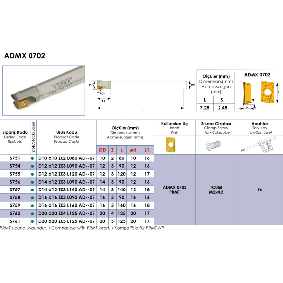 Schaftfräser für ADMX 0702 Wendeplatten Durchmesser 10mm-Beschreibung lesen