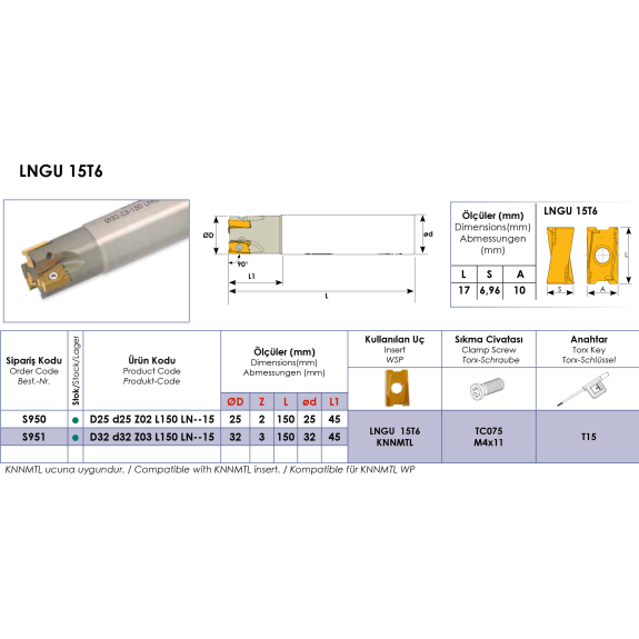 Schaftfräser für LNGU 15T6 Wendeplatten Durchmesser 25mm-Beschreibung lesen