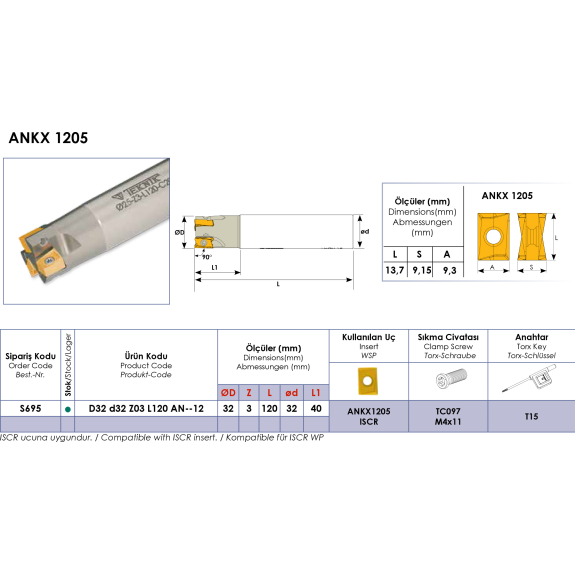 Schaftfräser für ANKX 1205 Wendeplatten Durchmesser 32mm-Beschreibung lesen