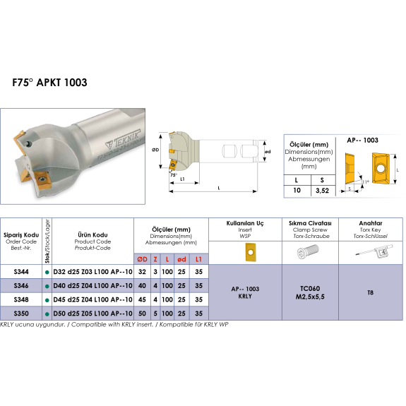 Schaftfräser für F75° APXT 1003 Wendeplatten Durchmesser 32mm-Beschreibung lesen