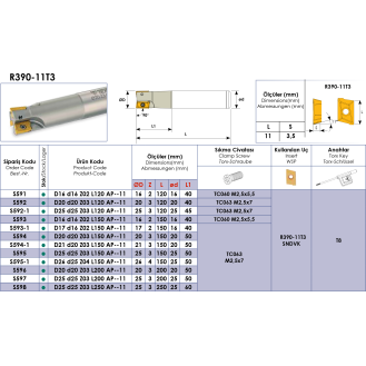 Schaftfräser für R390-11T3 Wendeplatten Durchmesser 20mm und Länge 150mm-Beschreibung lesen