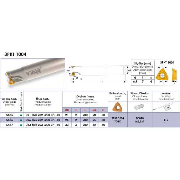 Schaftfräser für 3PKT 1004 Wendeplatten Durchmesser 21mm-Beschreibung lesen
