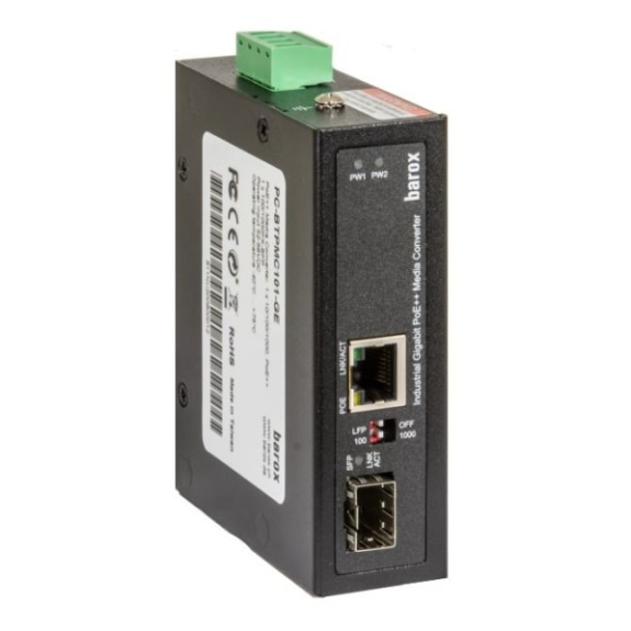 barox PC-BTPMC101-GE, Medienkonverter für Hutschienenmontage, erweiterter Temperaturbereich, 1x10/100/1000TX, PoE+ 802.-Beschreibung lesen