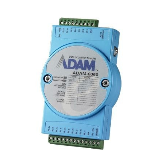 ADAM 6060, Netzwerk I/O-Modul mit 6 Eingängen, 6 Ausgängen Relais, AC120V/0,5A DC30V/1A incl. Netzteil 12V/1A-Lire la description