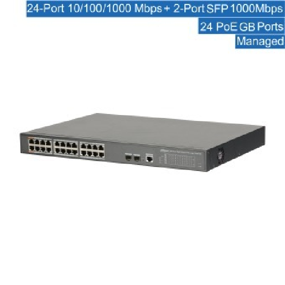 Dahua - PFS4226-24GT-360 - Switch - 24 PoE-GB, - 24 Port PoE Gigabit Switch - 24x Ethernet Port 10/100/1000 Mbps - 2x S-Lire la description