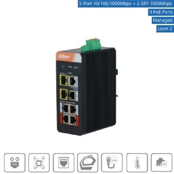 Dahua - PFS4207-4GT-DP - Switch - 4 PoE-GB - 2 SFP, - 5 Port Switch Gigabit - 4x PoE Port 10/100/1000 Mbps - 1x Uplink-Beschreibung lesen