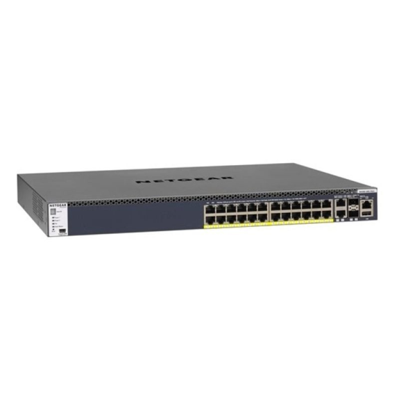 GSM4328PB-100NES, Switch Gigabit, gestionado, apilable, 24x RJ45, 2x RJ45 10GbE, 2x 10G SFP+, PoE+ 720W-Leer más