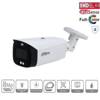 - IPC-HFW3849T1P-AS-PV-0280B-S4 - IP - Bullet, - 8MP/Full-Color/WizSense/TIOC 2.0 - 2,8 mm fix Objektiv - H.265//-Lire la description