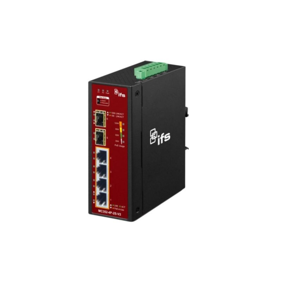 Medienkonverter MC352-4P-2S-V2, Unmanaged, 4x RJ45, 2x SFP, 48VDC, PoE 30 W-Beschreibung lesen