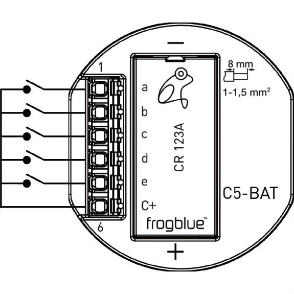 C5-BAT.01 Frogblue, frogContact5-BAT, 5-Kanal Eingang mit Batterieversorgung-Beschreibung lesen