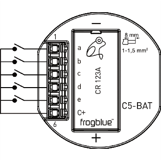 C5-BAT.01 Frogblue, frogContact5-BAT, 5-Kanal Eingang mit Batterieversorgung-Beschreibung lesen