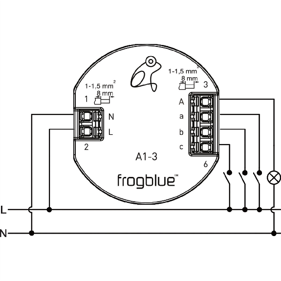 A1-3-400.01 Frogblue, frogAct1-3, 1-Kanal Aktor (1x 400W) mit 3 Eingängen-Beschreibung lesen