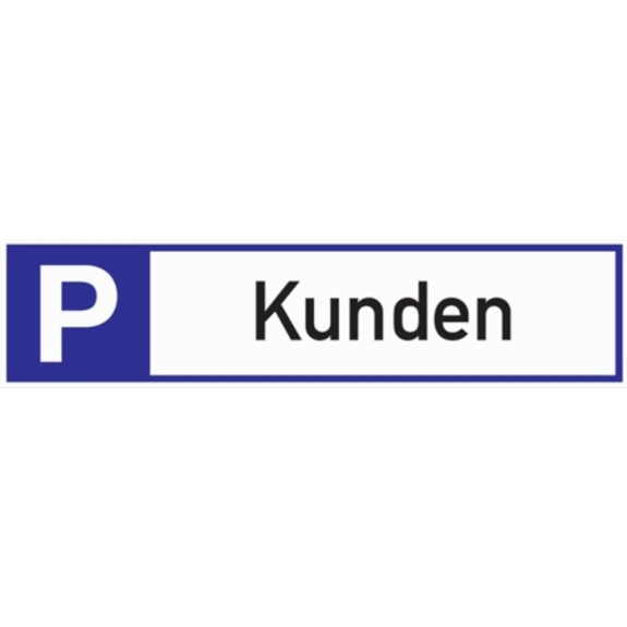 Parkplatzbeschilderung Parkplatz für Kunden L460xB110 mm Aluminium weiß/blau/s-Beschreibung lesen