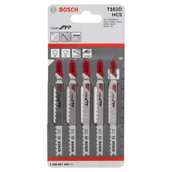 Stichsägeblatt T 102 D Bosch VE à 5 Stück Clean for PP-Beschreibung lesen