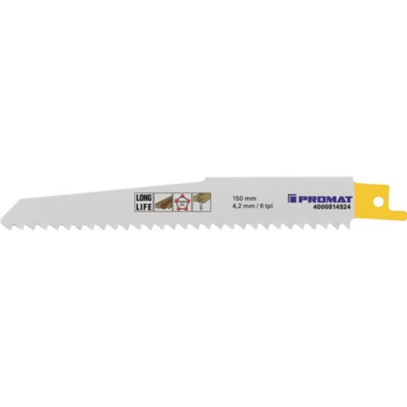 Säbelsägeblatt Länge 150 mm Breite 19 mm Holz Zahnteilung TPI 6 4,2 mm Säbelsägeblatt Länge 150 mm Breite 19 mm Holz Zahnteilung TPI 6 4,2 mm-Beschreibung lesen