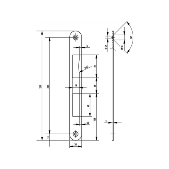 B 9000 0319 Schließblech B 9000 Edelstahl Breite 24 x Länge 235 mm abgerunde-Beschreibung lesen