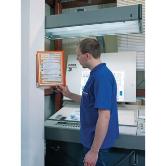 555109 Wandhalter  5 Sichttafeln orange mit Profilrahmenf.-Beschreibung lesen